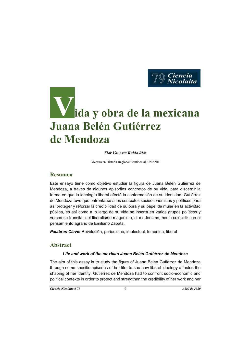 V Ida Y Obra De La Mexicana Juana Belén Gutiérrez De Mendoza