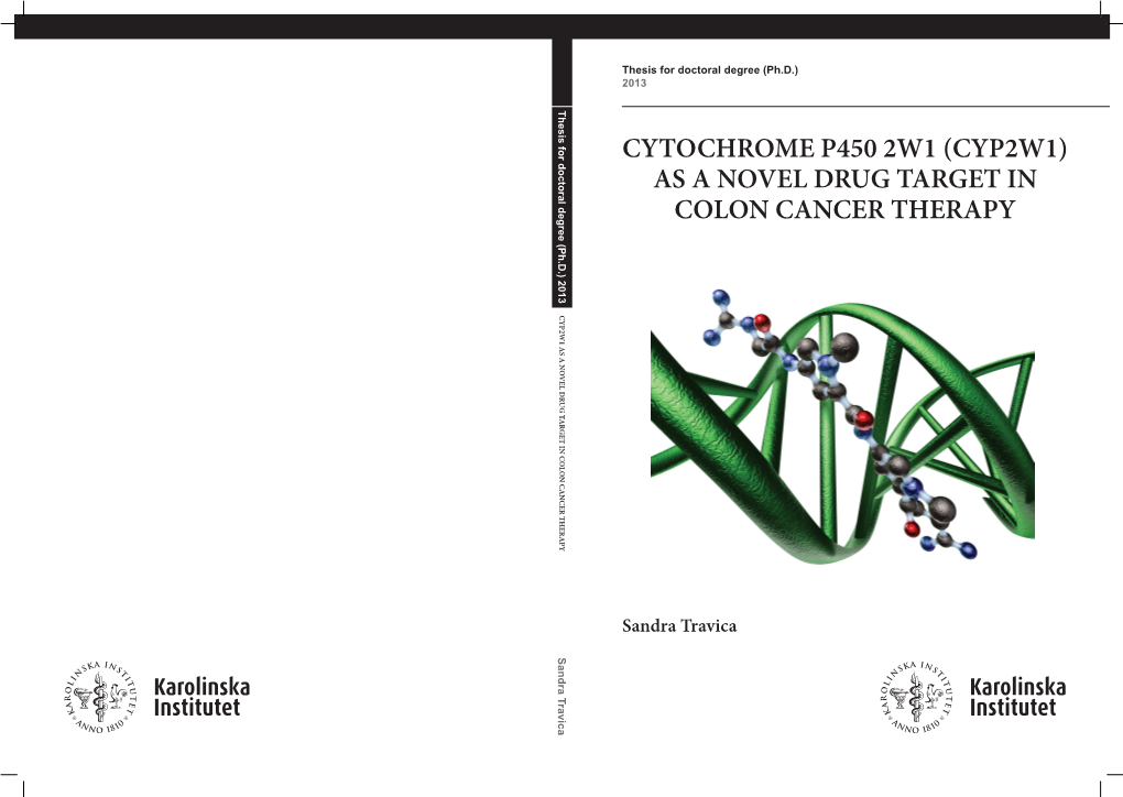 Cytochrome P450 2W1 (Cyp2w1) As a Novel Drug Target in Colon Cancer Therapy Cyp2w1 As a Novel Drug Target in Colon Cancer Therapy