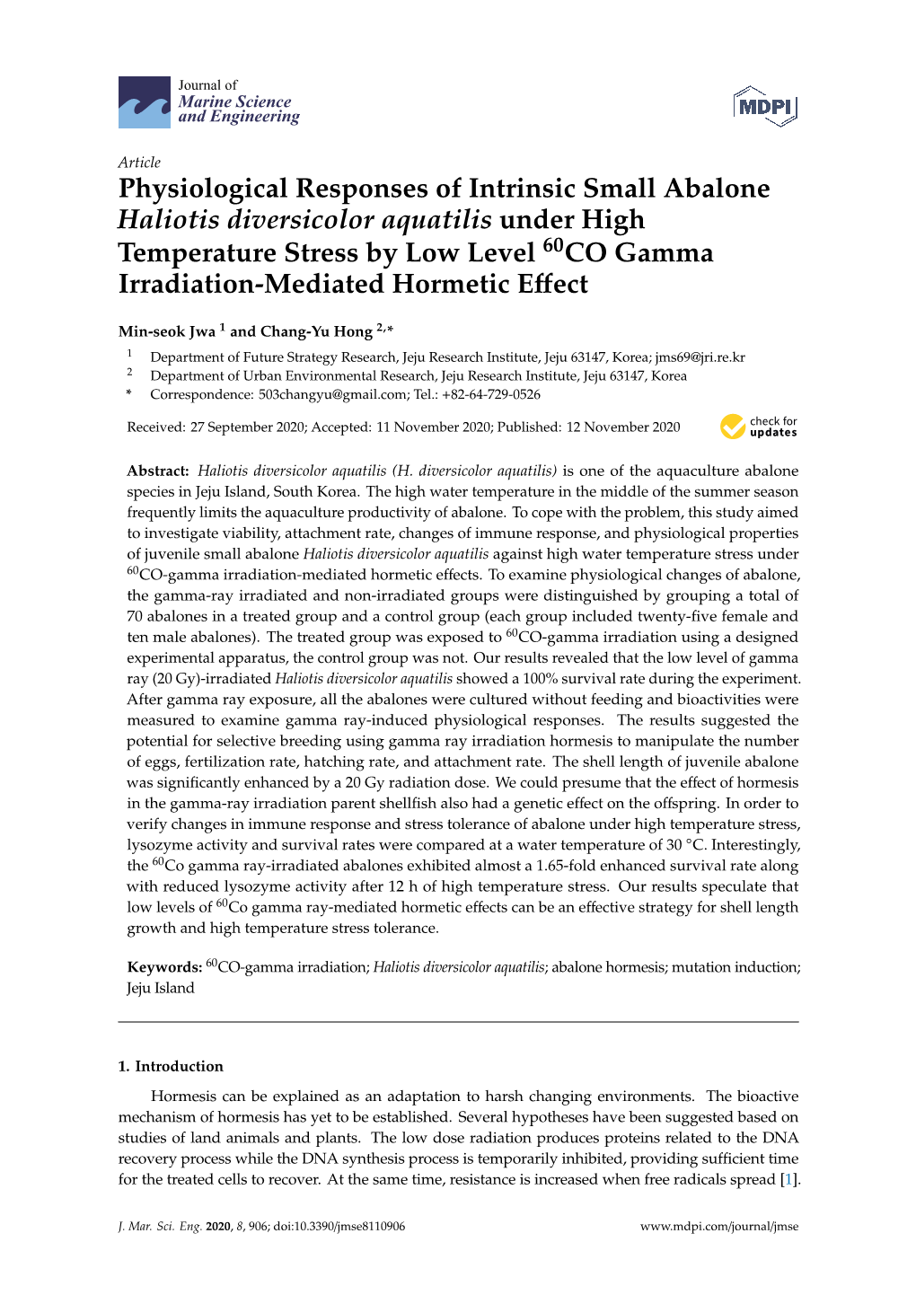 Physiological Responses of Intrinsic Small Abalone Haliotis Diversicolor