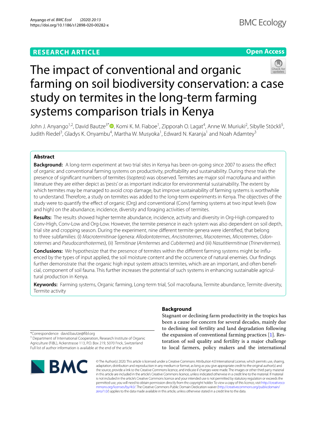 The Impact of Conventional and Organic Farming on Soil Biodiversity Conservation: a Case Study on Termites in the Long-Term Farm