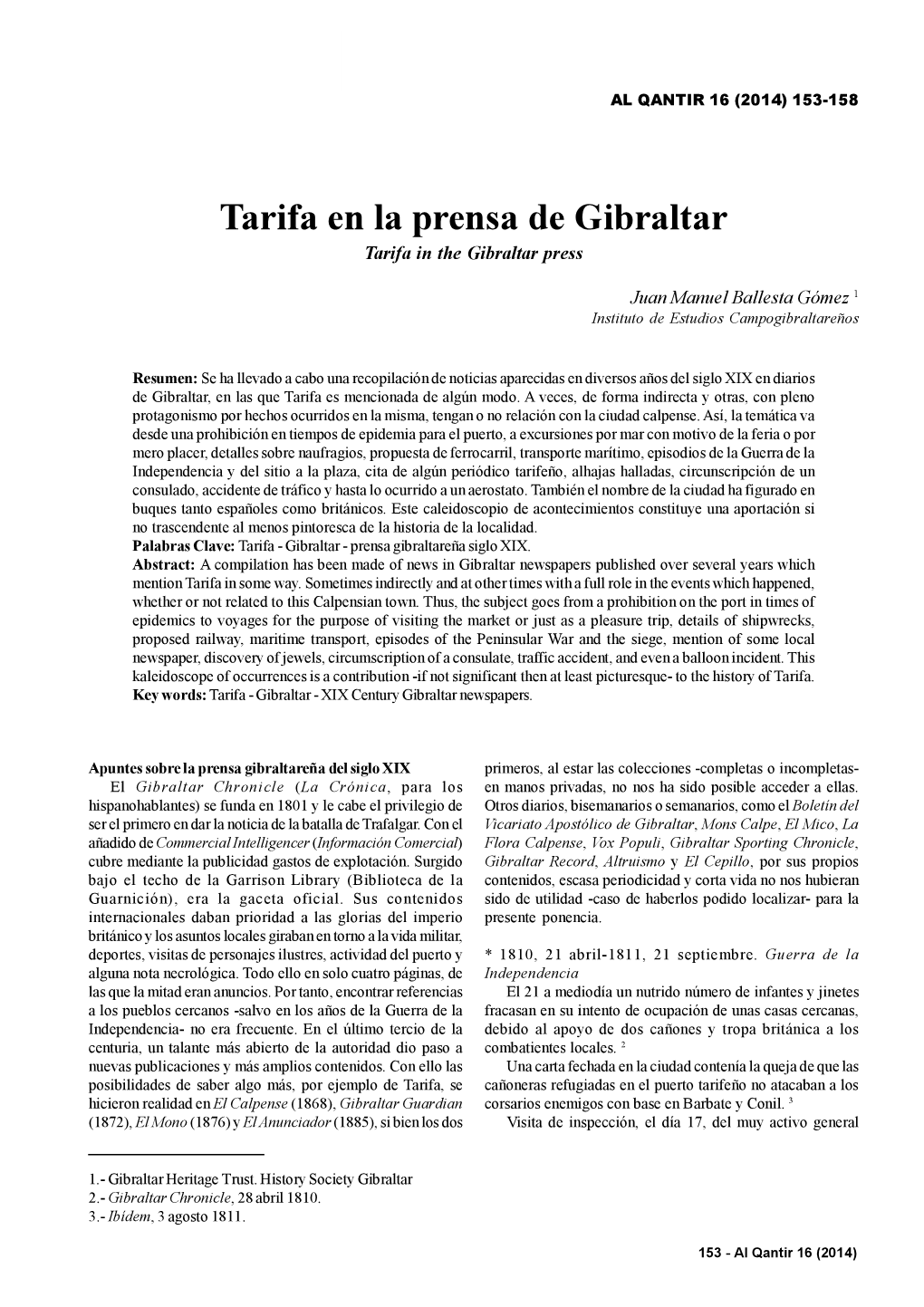 Tarifa En La Prensa De Gibraltar Tarifa in the Gibraltar Press
