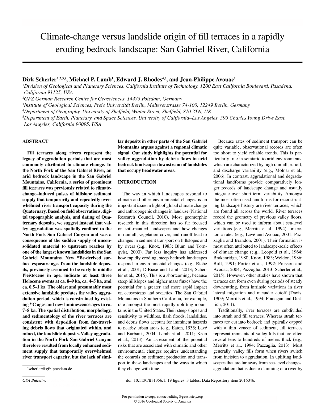 Climate-Change Versus Landslide Origin of Fill Terraces in a Rapidly Eroding Bedrock Landscape: San Gabriel River, California