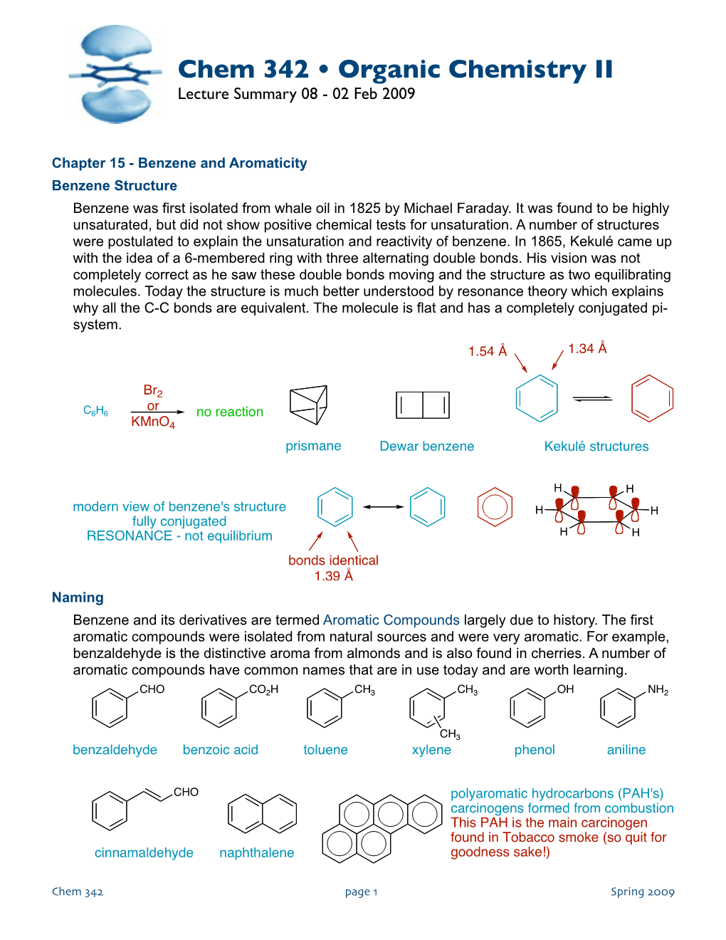 Chem 342 • Organic Chemistry II Lecture Summary 08 - 02 Feb 2009