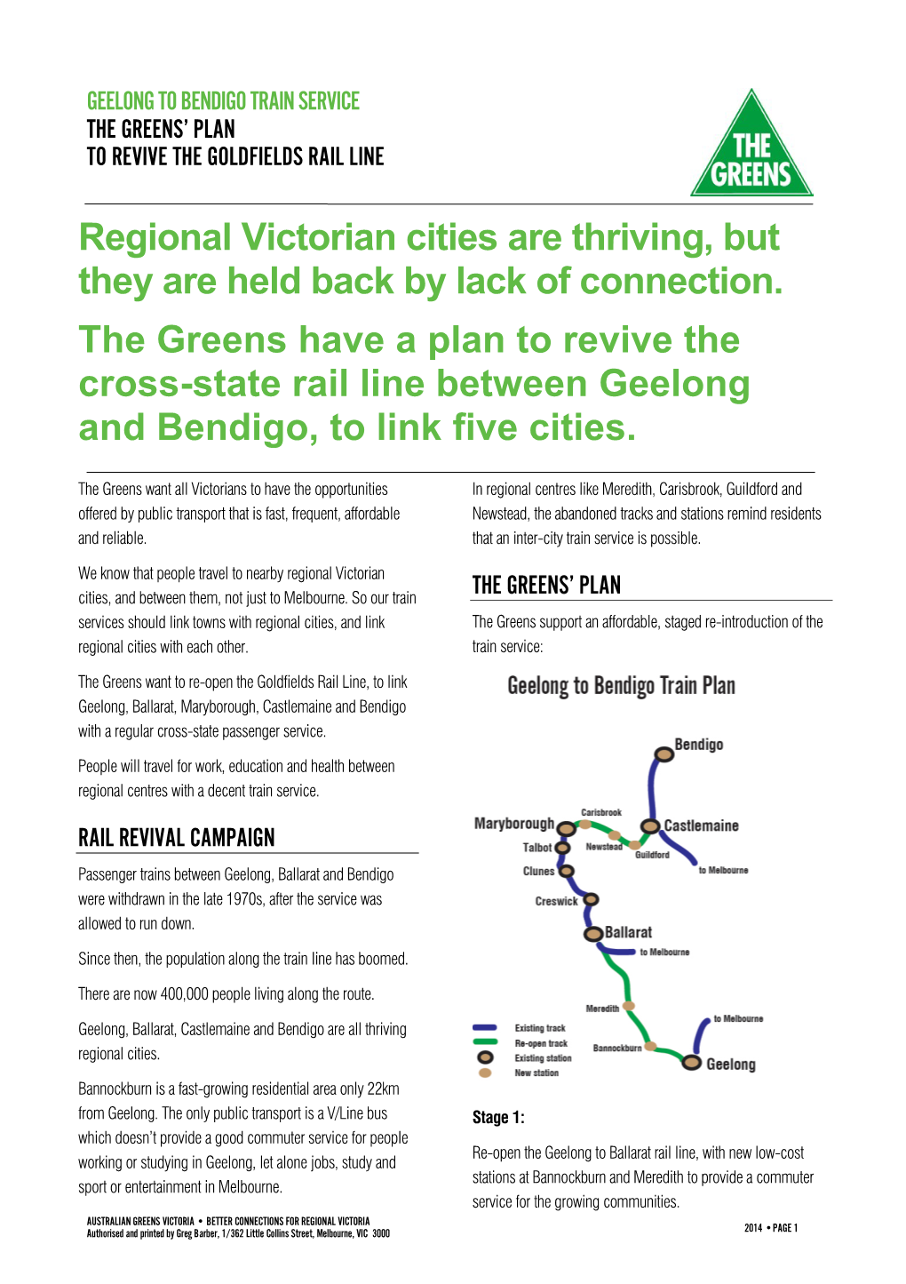 Regional Victorian Cities Are Thriving, but They Are Held Back by Lack of Connection. the Greens Have a Plan to Revive the Cross