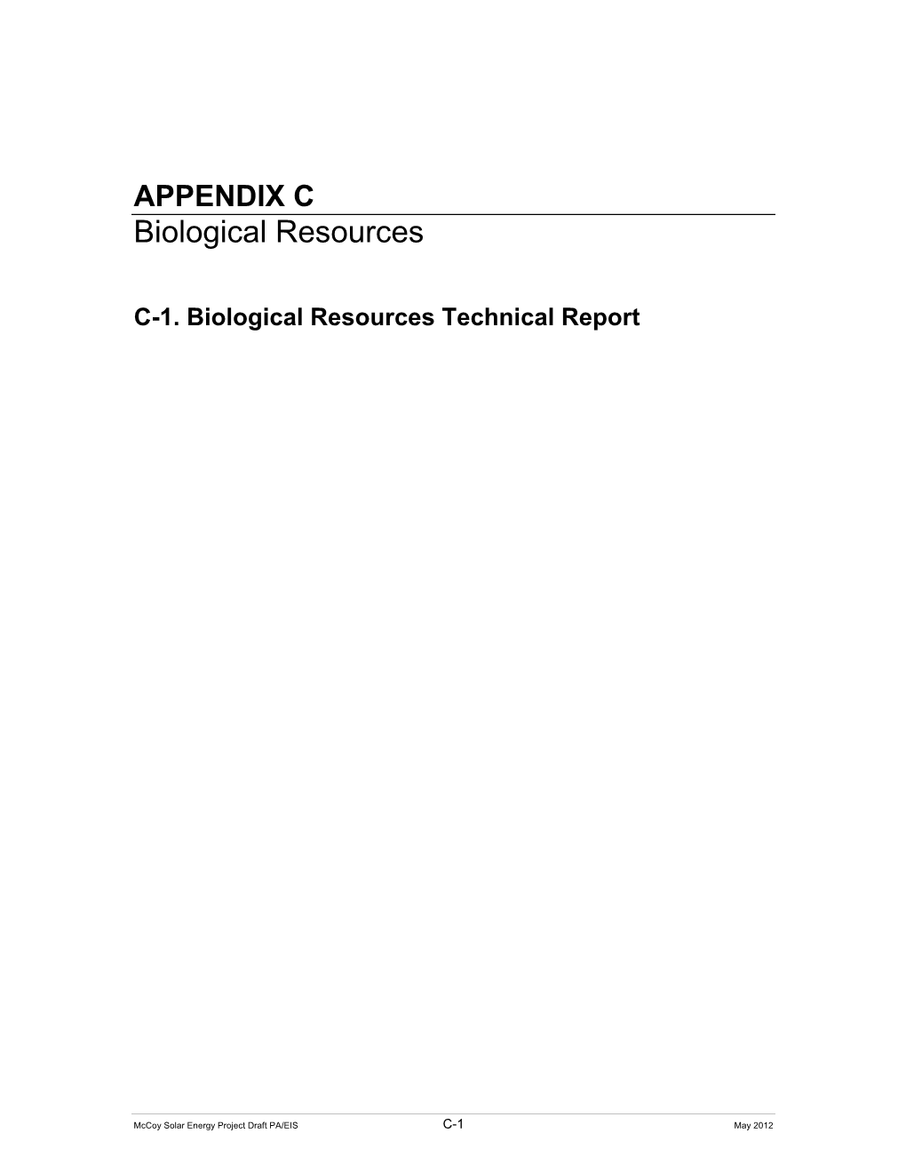 Mccoy Solar Energy Project Draft PA/EIS C-1 May 2012 Appendix C Biological Resources