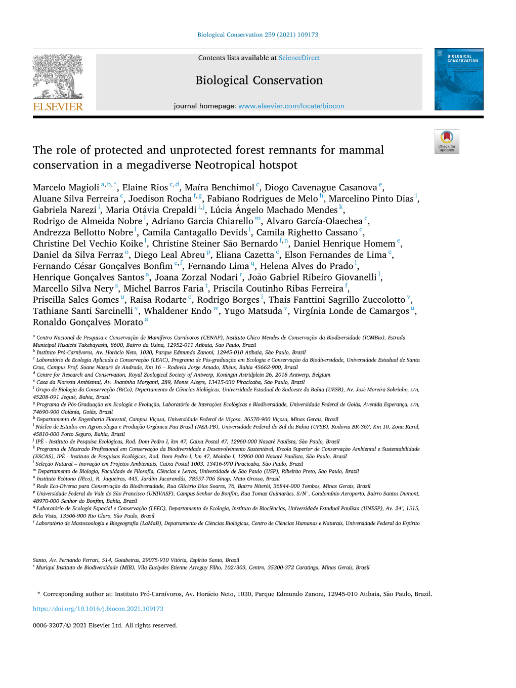 The Role of Protected and Unprotected Forest Remnants for Mammal Conservation in a Megadiverse Neotropical Hotspot