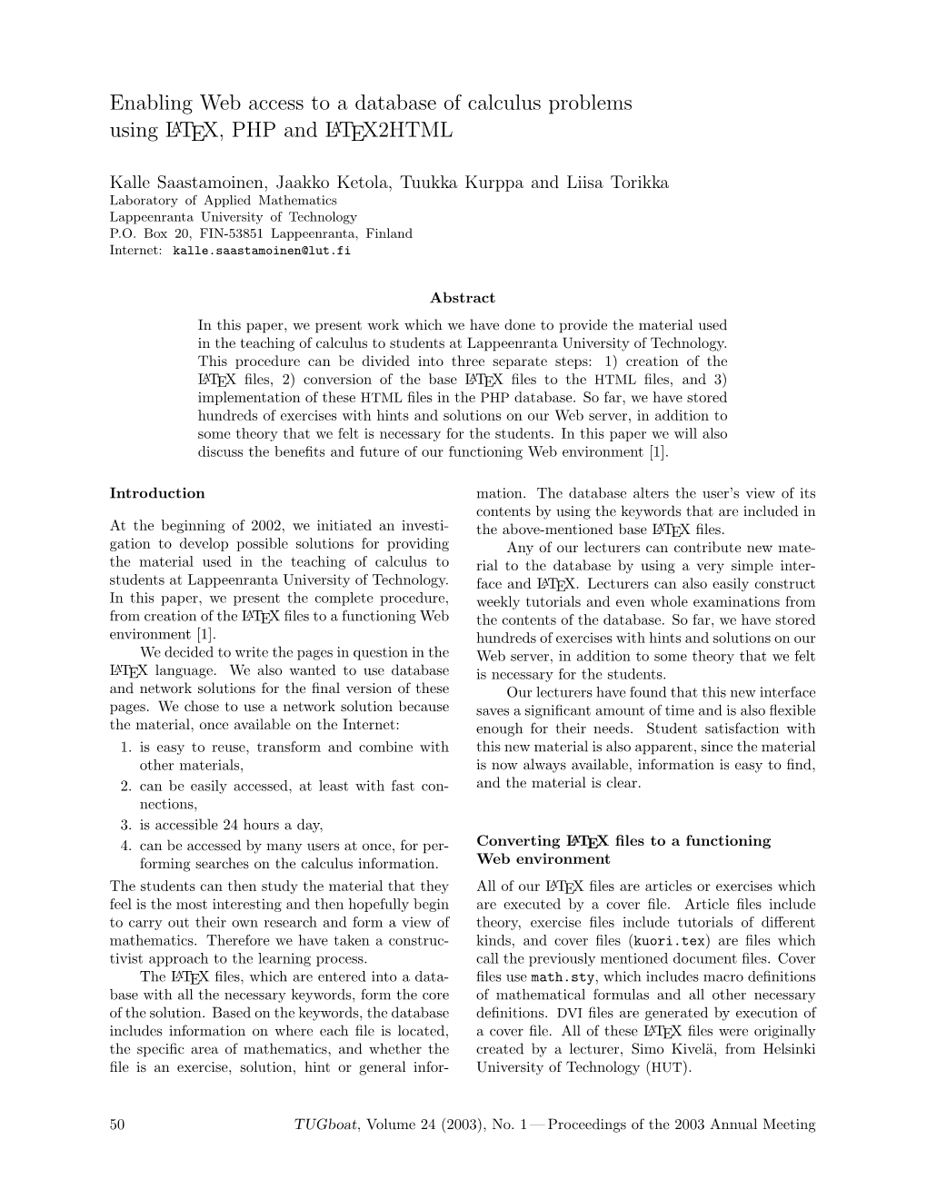 Enabling Web Access to a Database of Calculus Problems Using LATEX, PHP and LATEX2HTML