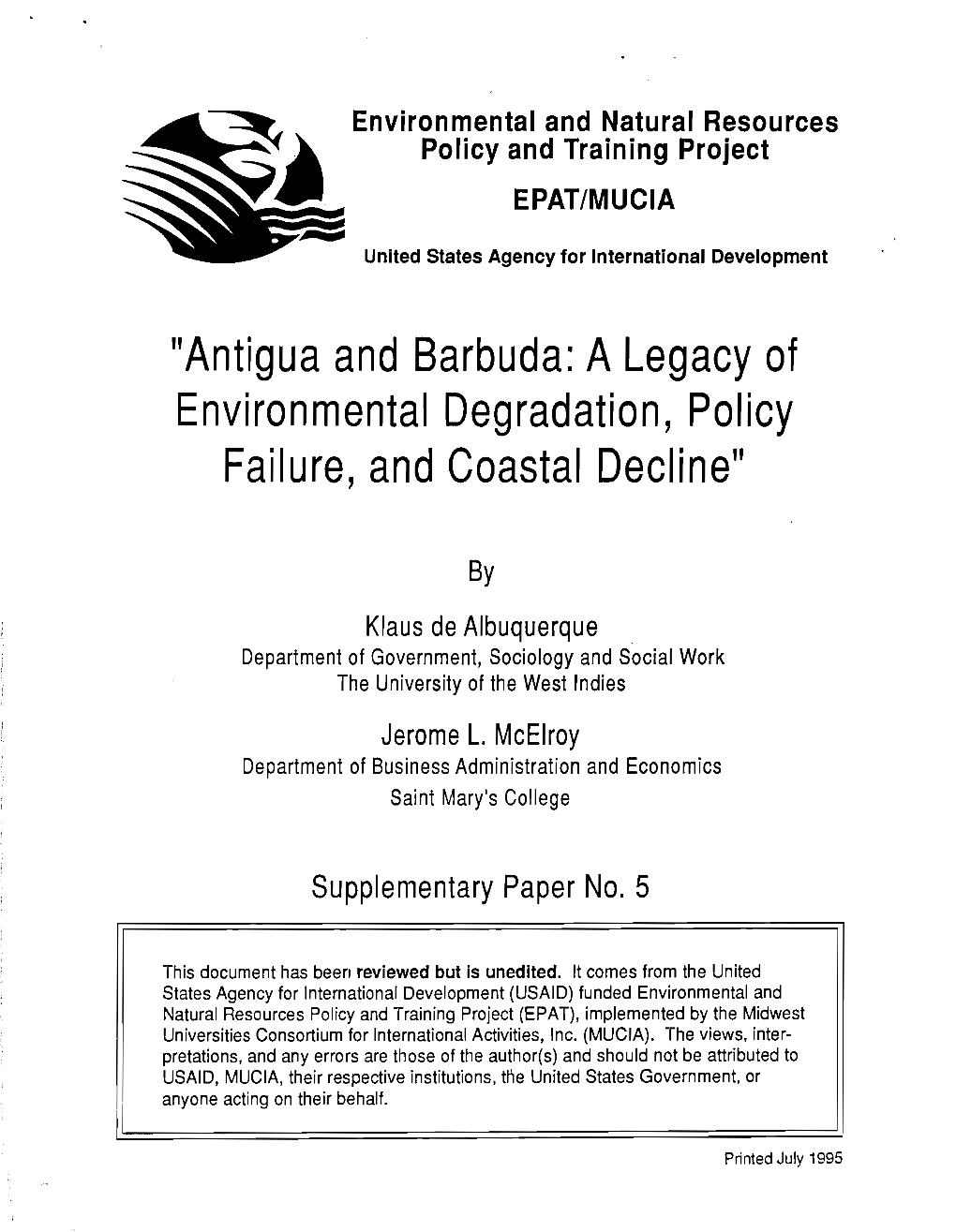"Antigua and Barbuda: Alegacy of Environmental Degradation, Policy Failure, and Coastal Decline"