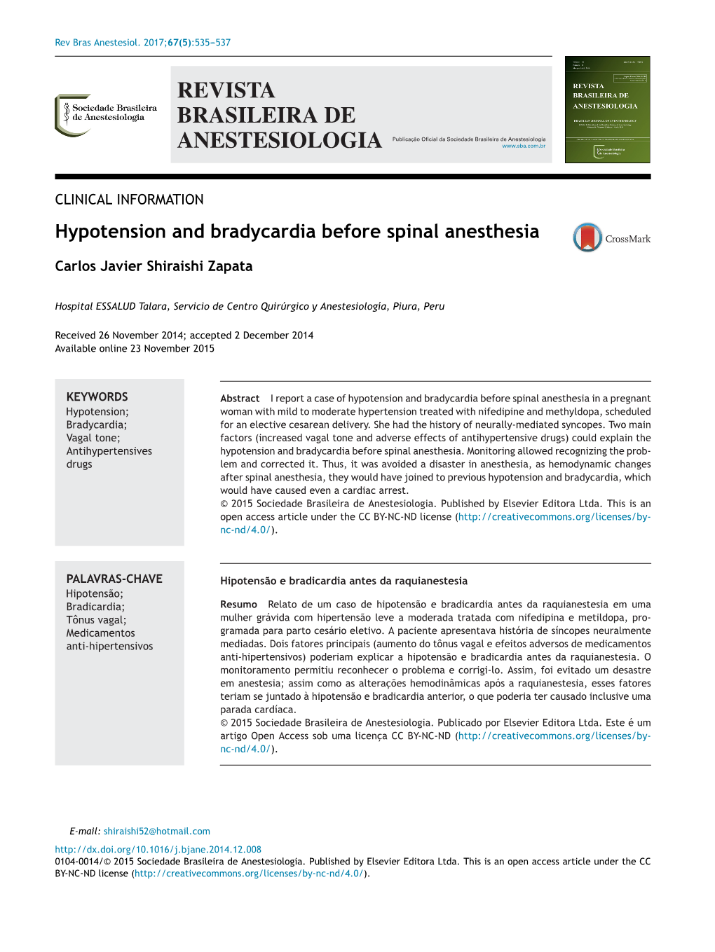 Hypotension and Bradycardia Before Spinal Anesthesia