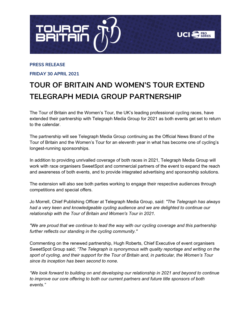 Tour of Britain and Women's Tour Extend Telegraph