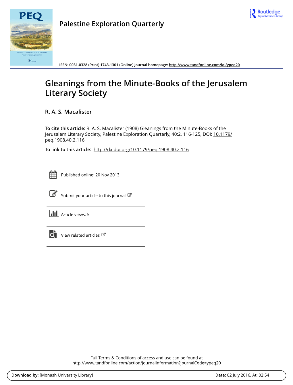 Gleanings from the Minute-Books of the Jerusalem Literary Society