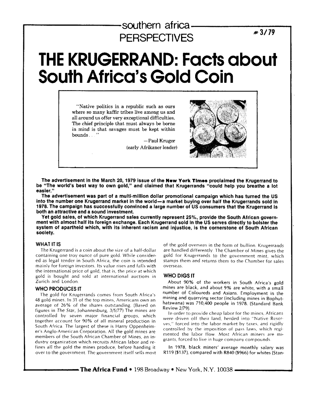 THE KRUGERRAND: Facts About South Africa's Gold Coin