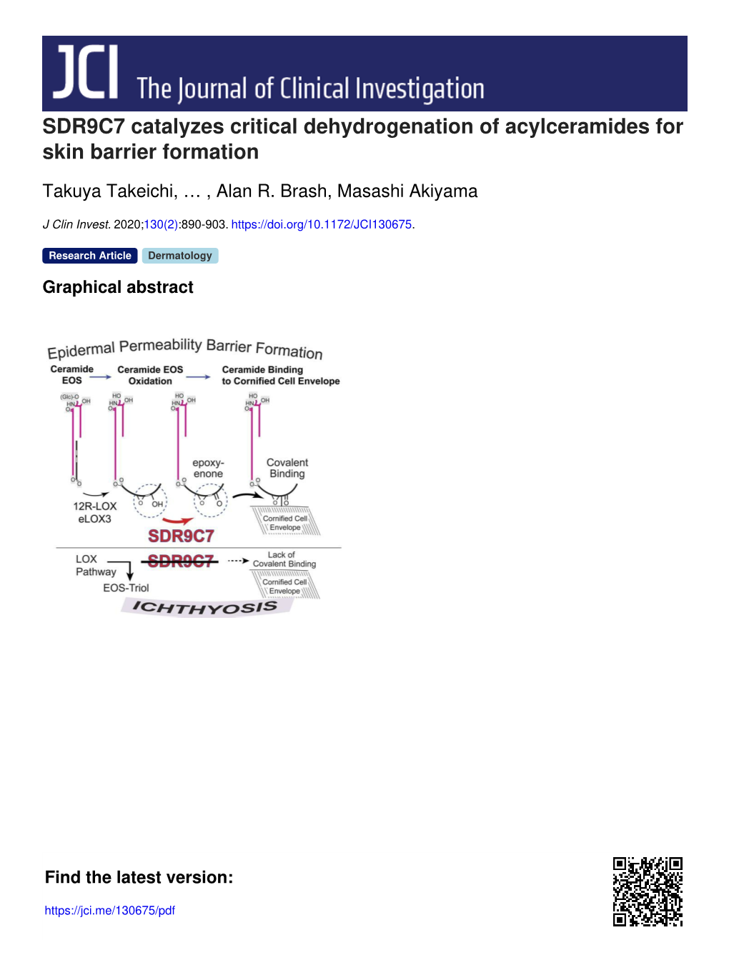 SDR9C7 Catalyzes Critical Dehydrogenation of Acylceramides for Skin Barrier Formation