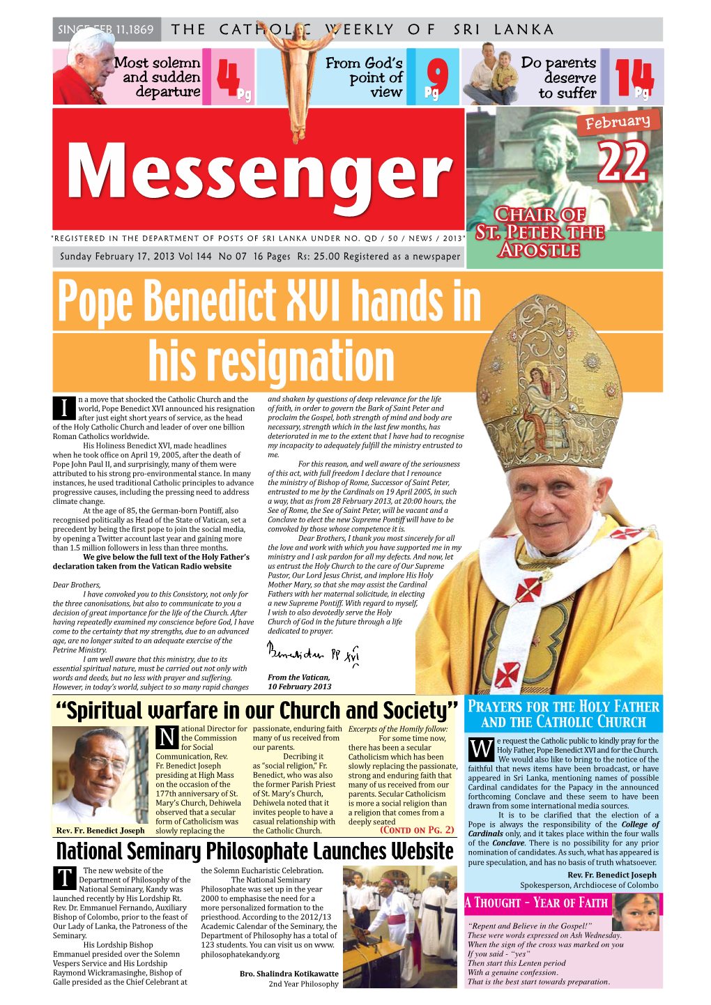 Pope Benedict XVI Hands in His Resignation