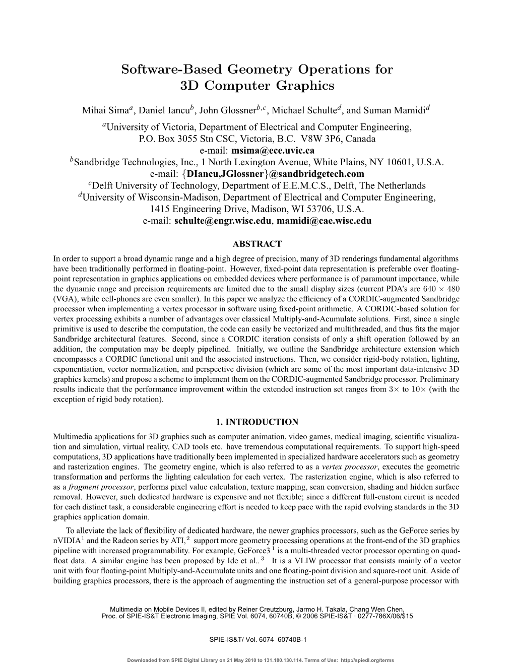 Software-Based Geometry Operations for 3D Computer Graphics