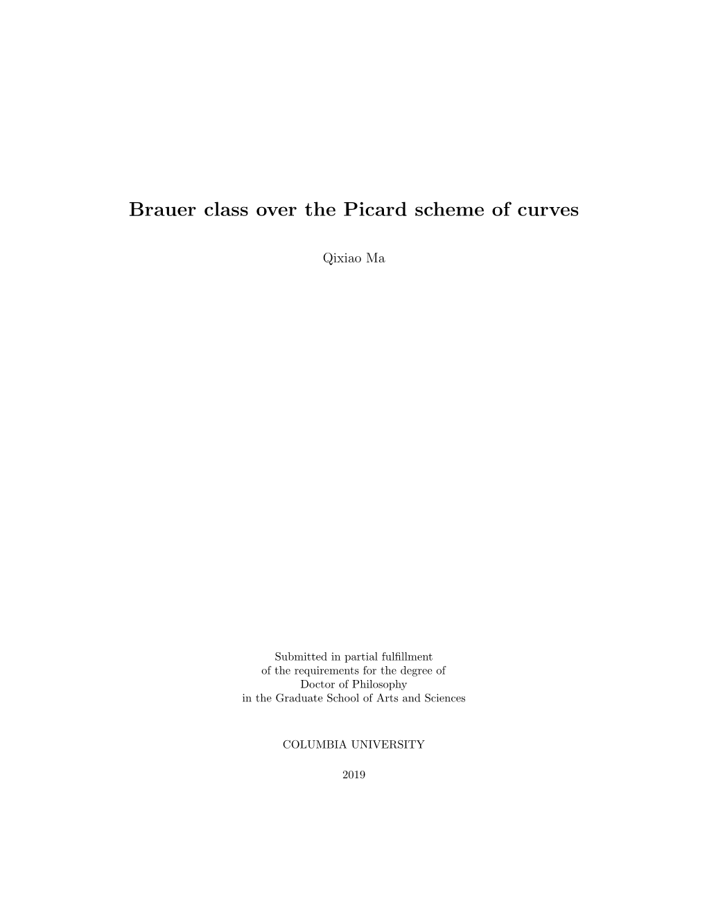 Brauer Class Over the Picard Scheme of Curves
