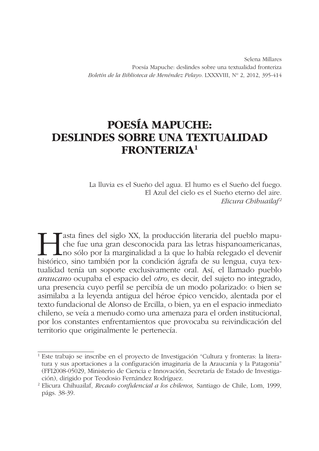 Pdf Poesía Mapuche: Deslindes Sobre Una Textualidad Fronteriza / Selena