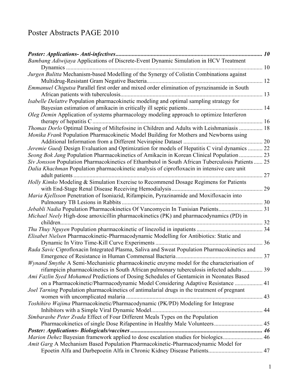 Lewis Sheiner Student Session Abstracts PAGE 2009