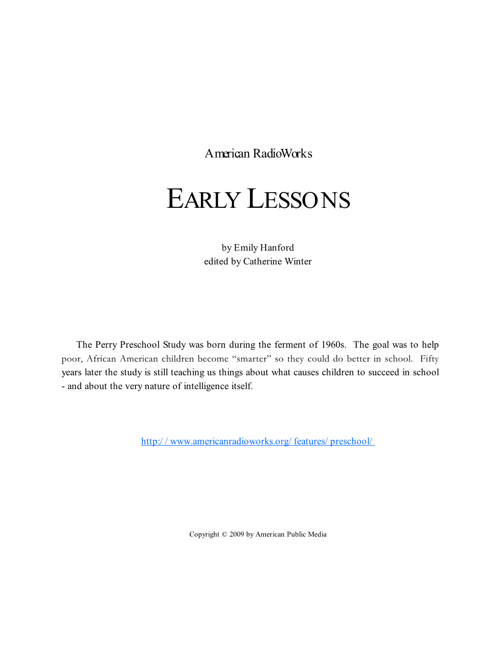 Early Lessons