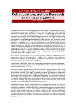 Empowerment Evaluation: Collaboration, Action Research and a Case Example David Fetterman Stanford University