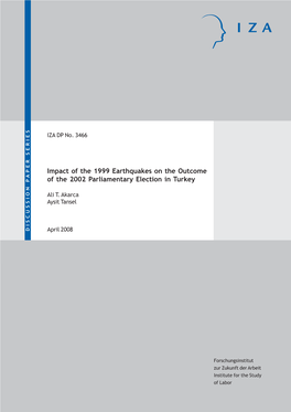 Impact of the 1999 Earthquakes on the Outcome of the 2002 Parliamentary Election in Turkey