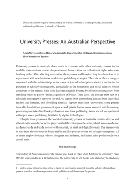 University Presses: an Australian Perspective