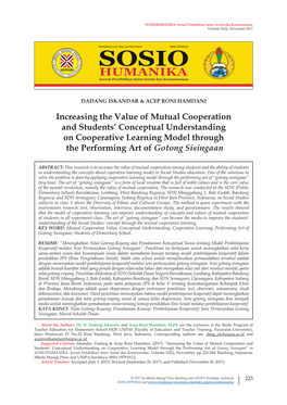 Increasing the Value of Mutual Cooperation and Students’ Conceptual Understanding on Cooperative Learning Model Through the Performing Art of Gotong Sisingaan