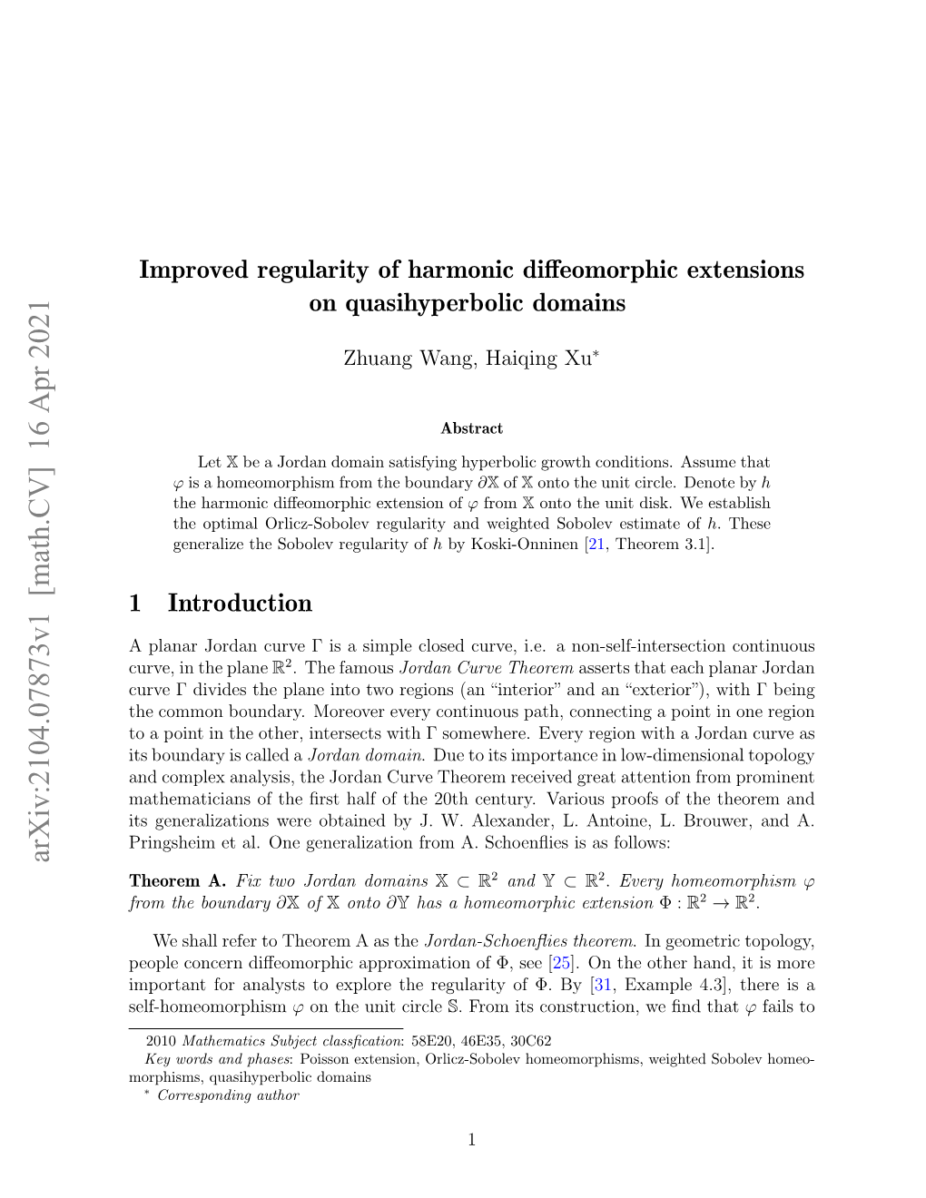 Arxiv:2104.07873V1 [Math.CV] 16 Apr 2021 Theorem A