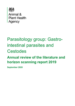 Parasitology Group: Gastro- Intestinal Parasites and Cestodes Annual Review of the Literature and Horizon Scanning Report 2019