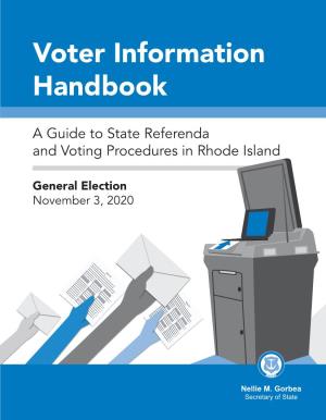 Rhode Island Voter Information Handbook 2020 What’S in This Guide