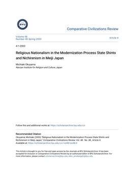 Religious Nationalism in the Modernization Process State Shinto and Nichirenism in Meiji Japan