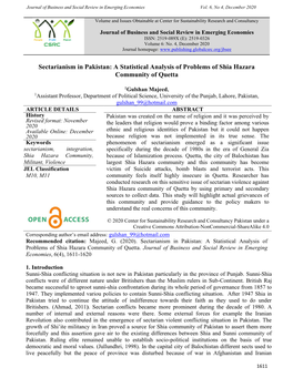 A Statistical Analysis of Problems of Shia Hazara Community of Quetta