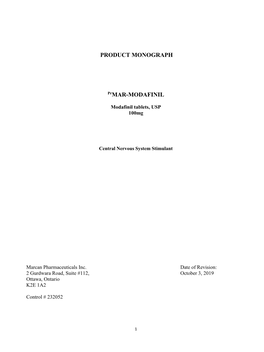 PRODUCT MONOGRAPH Prmar-MODAFINIL
