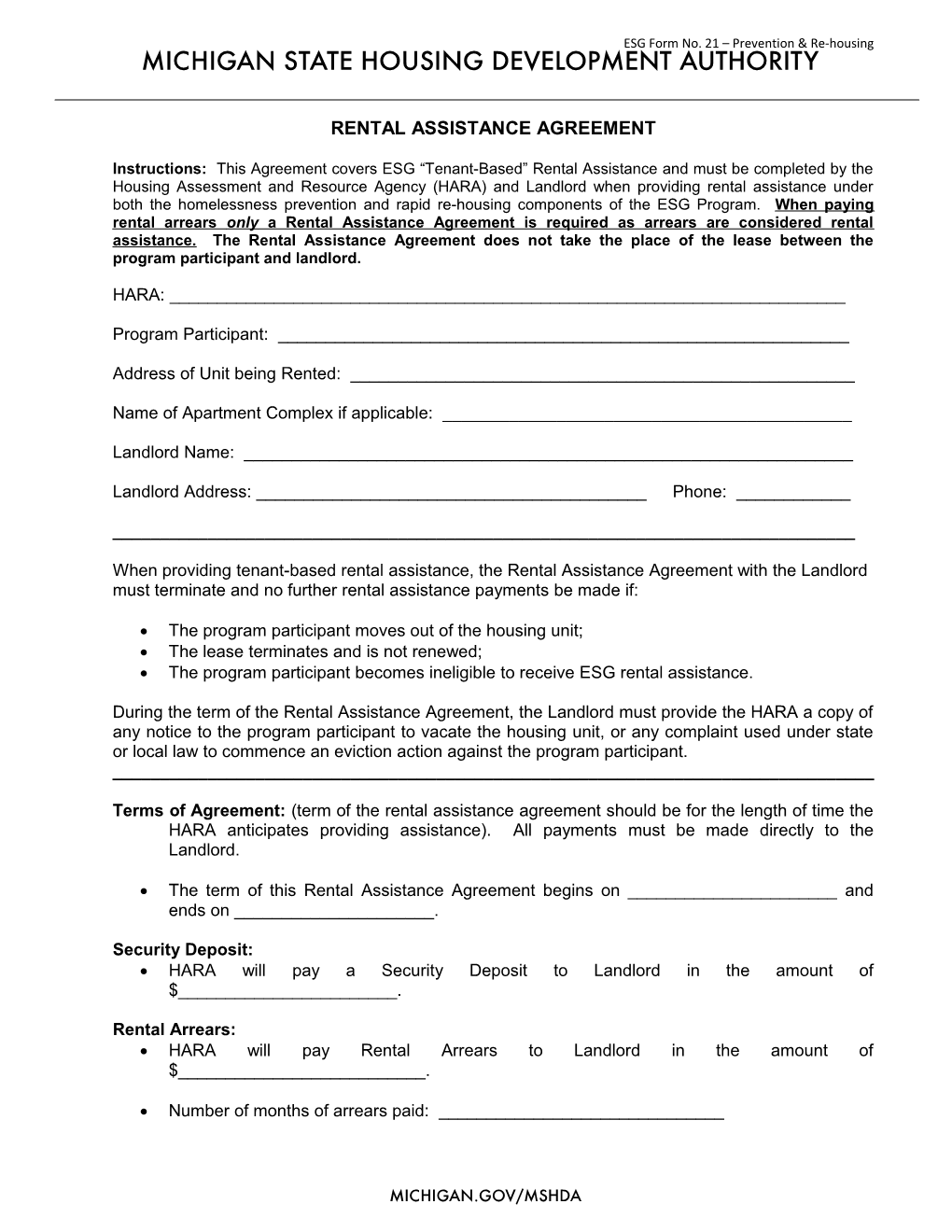 ESG Form No. 21 Prevention & Re-Housing