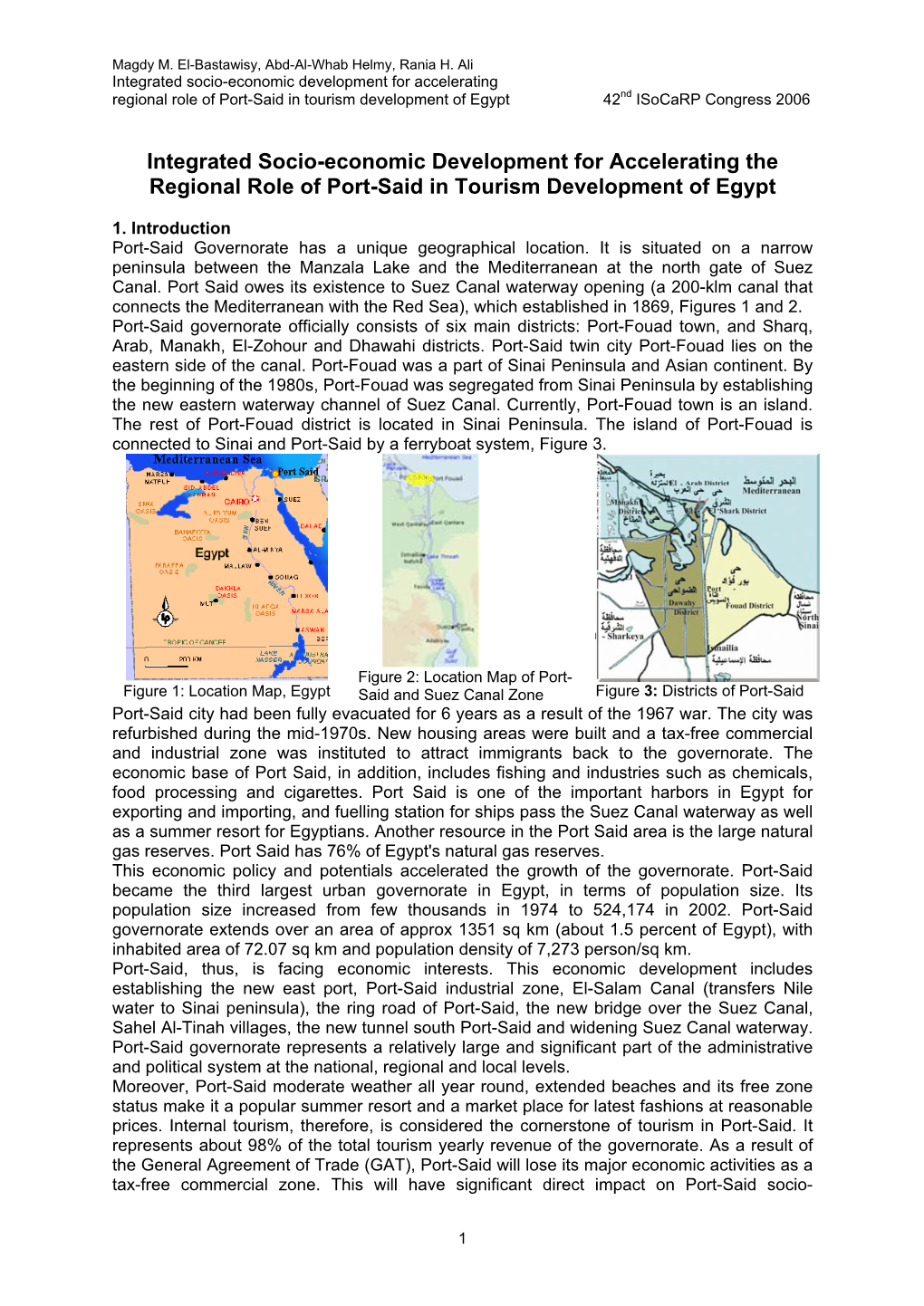 Integrated Socio-Economic Development for Accelerating the Regional Role of Port-Said in Tourism Development of Egypt