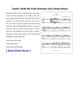 Taylor Swift Me Feat Brendon Urie Sheet Music