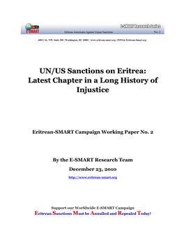 UN/US Sanctions on Eritrea: Latest Chapter in a Long History of Injustice
