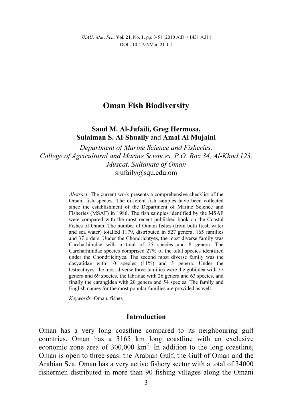 Oman Fish Biodiversity