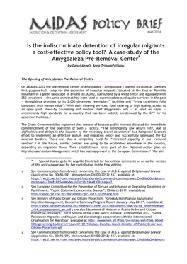 Policy Brief: the Case Study of Amygdaleza Pre-Removal Center