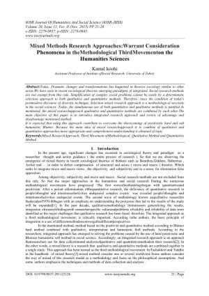 Mixed Methods Research Approaches:Warrant Consideration Phenomena in Themethodological Thirdmovementon the Humanities Sciences
