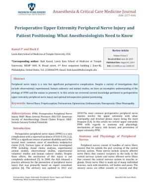 Perioperative Upper Extremity Peripheral Nerve Injury and Patient Positioning: What Anesthesiologists Need to Know