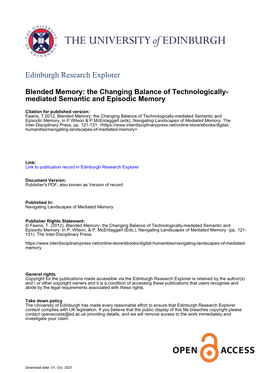 Blended Memory: the Changing Balance of Technologically- Mediated Semantic and Episodic Memory