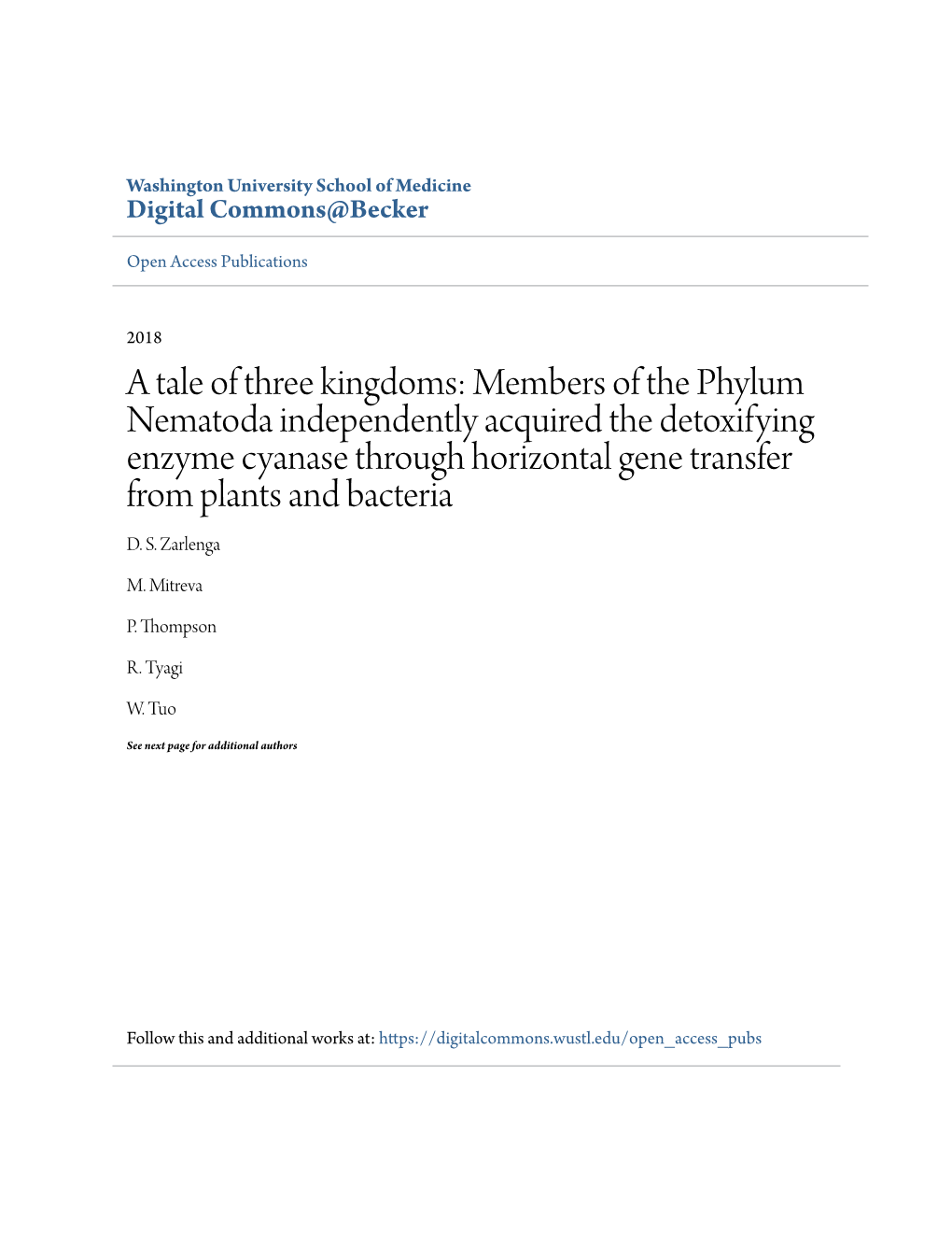 Members of the Phylum Nematoda Independently Acquired the Detoxifying Enzyme Cyanase Through Horizontal Gene Transfer from Plants and Bacteria D
