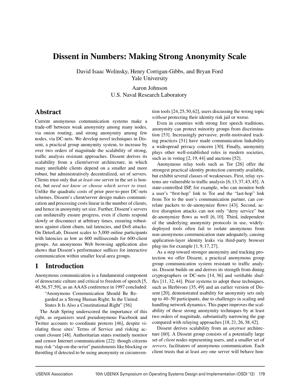 Dissent in Numbers: Making Strong Anonymity Scale