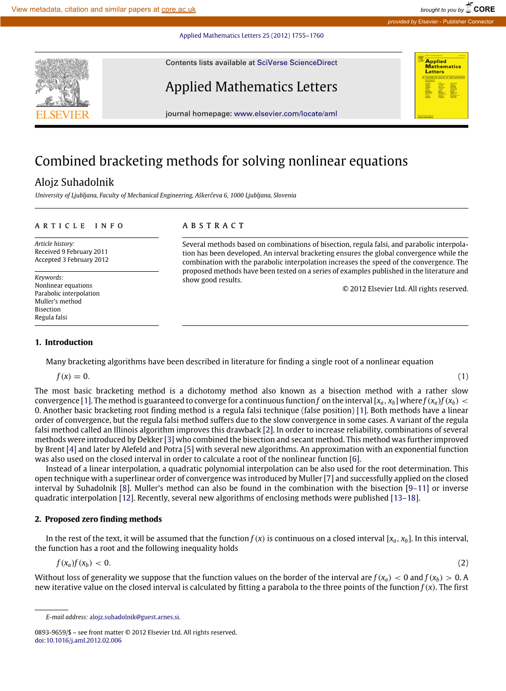 Combined Bracketing Methods for Solving Nonlinear Equations