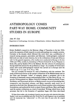 Anthropology Comes Part-Way Home: Community Studies In