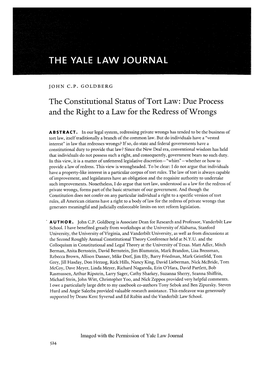 The Constitutional Status of Tort Law: Due Process and the Right to a Law for the Redress of Wrongs