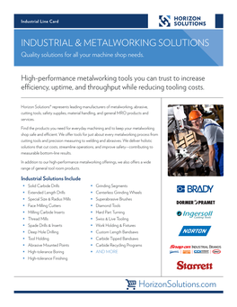 Horizonsolutions.Com INDUSTRIAL & METALWORKING SOLUTIONS
