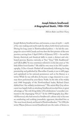 Joseph Roberts Smallwood: a Biographical Sketch, 1900–1934