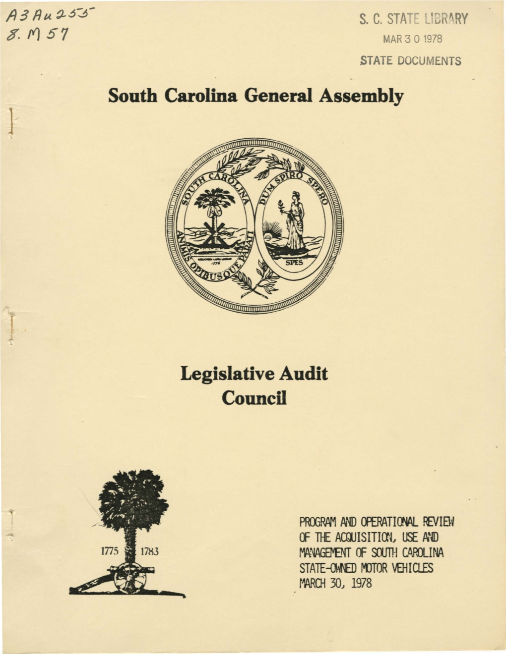South Carolina General Assembly Legislative Audit Coon
